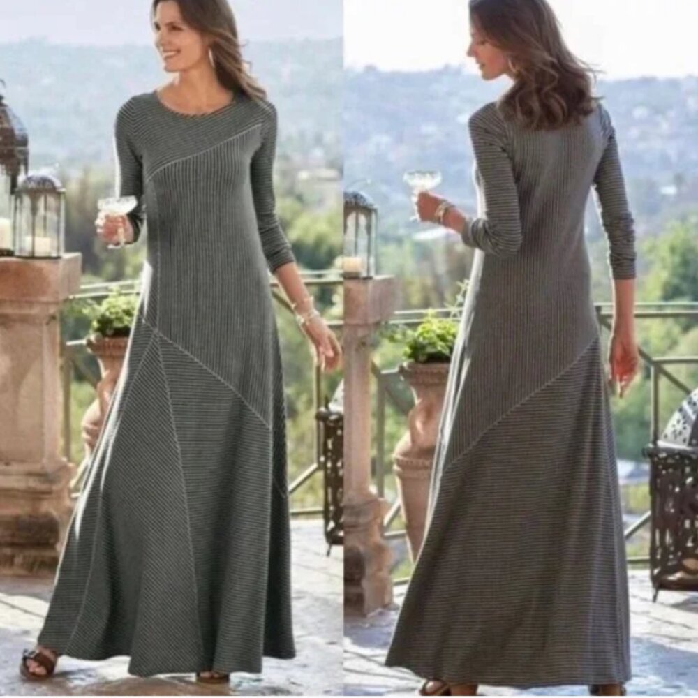 Soft Surroundings Ryley long sleeve striped maxi dress S